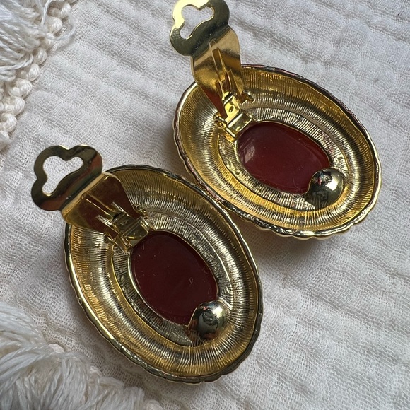Vintage Joel Powell Designs Clip Earrings Gold/Orange - Picture 5 of 6